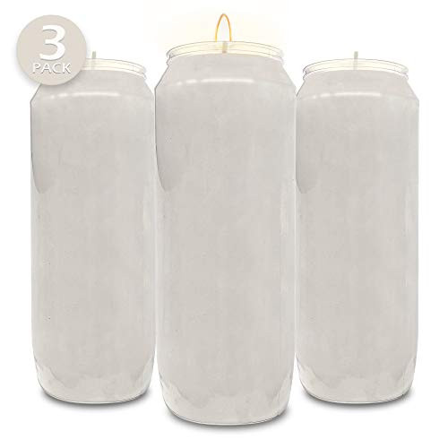 Hyoola 9 Day White Prayer Candles, 3 Pack - 7" Tall Pillar Candles for Religious, Memorial, Party Decor, Vigil and Emergency Use - Vegetable Oil Wax in Plastic Jar Container