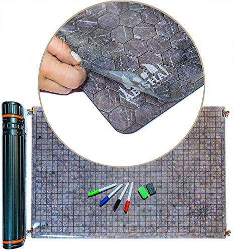 RPG Battle Grid Mat Cobblestone - 24" x 36" Double Sided Neoprene Mat Plus Dry Erase PVC Film - Table Top Role Playing Map - DND Role Play - Dungeons and Dragons Maps Tabletop Gaming Mat