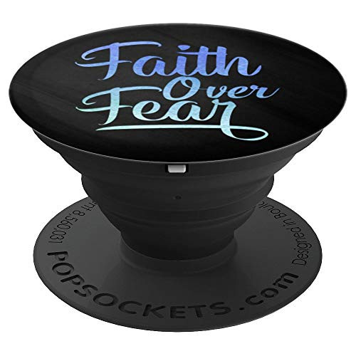 Purple Blue Green Watercolor Faith Over Fear On Black PopSockets Grip and Stand for Phones and Tablets