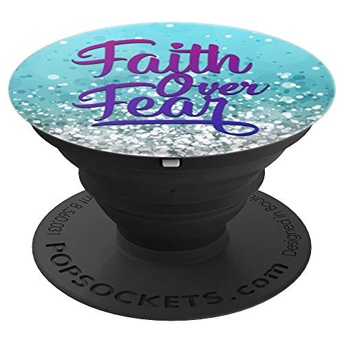 Purple Blue Faith Over Fear On Light ice blue PopSockets Grip and Stand for Phones and Tablets