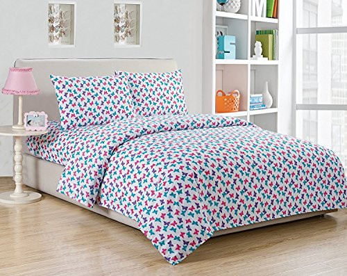 Fancy Collection 4pc Full Size Sheet Set Teens/Girls White Turquoise Pink Purple Butterfly New #Butterfly Sheet 2