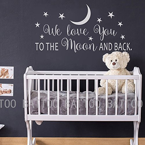 BATTOO We Love You to The Moon and Back Wall Decal - Nursery Wall Decal - Moon and Stars Nursery Decals - Children Wall Decor - Wall Decals Nursery(White, 40"WX20"H)