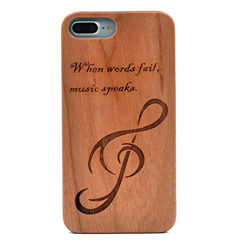 iPhone 8 Plus Case/iPhone 7 Plus Case, Natural Real Wood Carving Music Note When Words Fail Music Speaks Pattern Slim Bumper Durable Flexible Case for Apple iPhone 7 Plus,iPhone 8 Plus