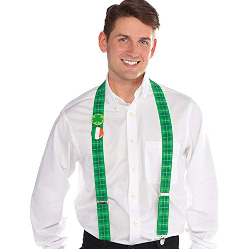 amscan St. Patrick's Day Green Fun Suspenders with Buttons | Party Costume I 6 Ct.