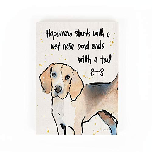 P. Graham Dunn Happiness Wet Nose Tail Whitewash 5.5 x 7.25 Solid Wood Barnhouse Block Sign