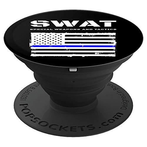 SWAT Special Weapons And Tactics Thin Blue Line US Flag Gift PopSockets Grip and Stand for Phones and Tablets