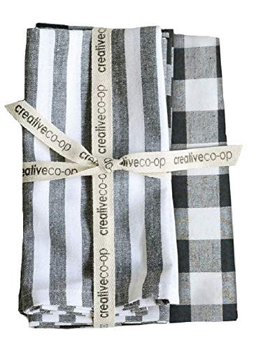 Creative Co-op Gingham & Stripes Square Cotton Napkins - Set of 4