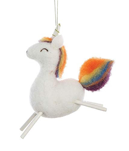 Creative Co-op Rainbow Unicorn Wool Felt Hanging Ornament