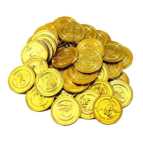 100 Pcs Pirate Treasure Coins Toy Coins for Kids Party Supplies Props Decoration (Gold)