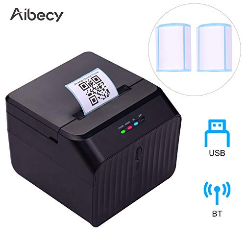 Aibecy Desktop 58mm Thermal Label Printer Wired Barcode Printer USB Connection with 2 Rolls Paper Inside Support ESC/POS Command Compatible with Windows Android iOS for Supermarket Store Warehouse