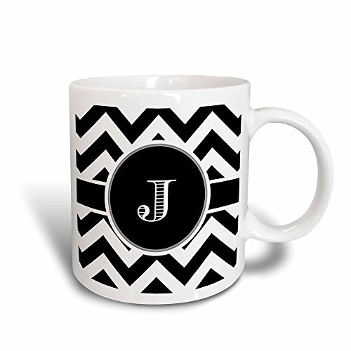 3dRose 222072_3""Black and white chevron monogram initial J" Magic Transforming Mug, 11 oz,