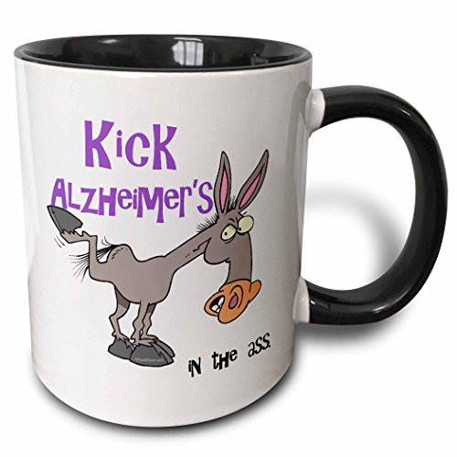 3dRose 115577_4 Kick Alzheimers In The Ass Awareness Ribbon Cause Design Two Tone Mug, 11 oz, Black/White