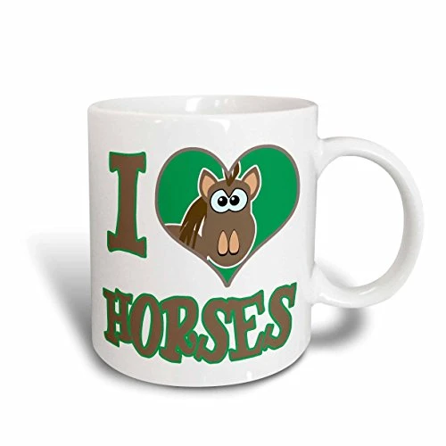 3dRose mug_102140_2 I Heart Love Horses Cartoon Ceramic Mug, 15-Ounce