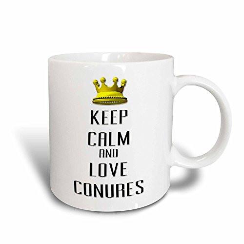 3dRose 121006_3 Gold Crown Keep Calm And Love Conures Magic Transforming Mug, 11 oz, Black/White