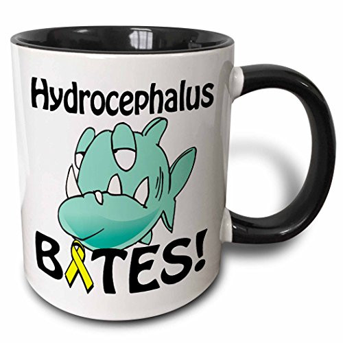3dRose 115559_4 Hydrocephalus Bites Awareness Ribbon Cause Design Two Tone Mug, 11 oz, Black/White