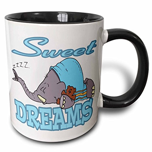 3dRose 103959_4 Cute Sweet Dreams Sleeping Elephant Two tone black mug 11 oz White
