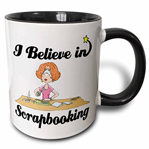 3dRose 105523_4"I Believe In Scrapbooking Two Tone Mug, 11 oz, Black/White