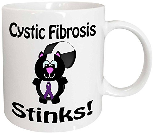 3dRose 115453_1 Cystic Fibrosis Stinks Skunk Awareness Ribbon Cause Design Ceramic Mug, 11 oz, White
