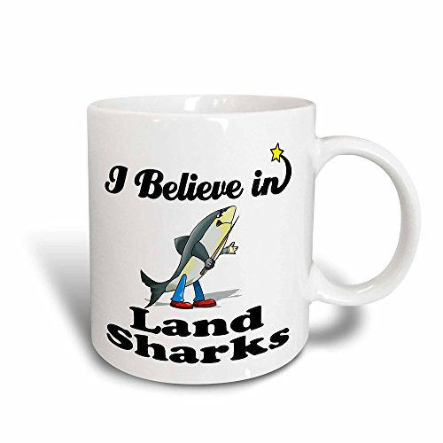 3dRose 105242_3"I Believe In Land Sharks Magic Transforming Mug, 11 oz, Black/White