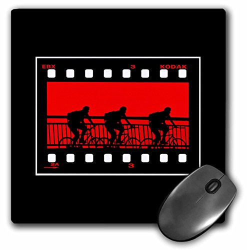 3dRose LLC 8 x 8 x 0.25 Inches Mouse Pad, Film Strip of Bicycle Riders Against A Red Background (mp_154748_1)