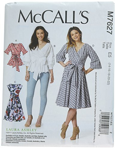 McCall's Patterns M7627E50 Wrap Tops and Dresses with Waist Tie