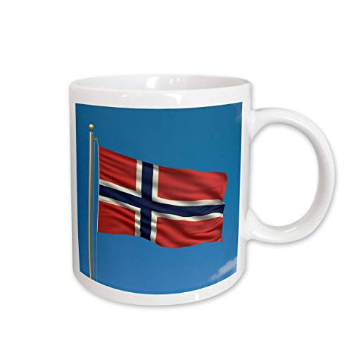 3dRose Flag of Norway on a Flag Pole with Blue Sky Norwegian Ceramic Mug, 15-Ounce
