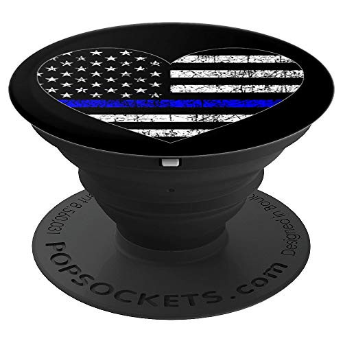 Thin Blue Line Flag Love Heart Support Police PopSockets Grip and Stand for Phones and Tablets