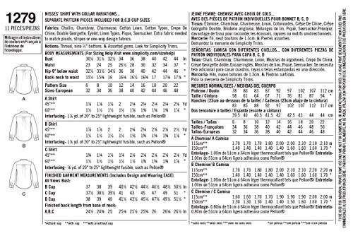 Simplicity Threads Pattern 1279 Misses Shirt with Collar Variations Sizes 6-8-10-12-14