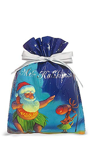 Hawaiian Drawstring Large Holiday Gift Bags 3 Pack Santa Dances Hula