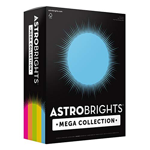 Astrobrights Mega Collection, Colored Paper,"Brilliant" 5-Color Assortment, 625 Sheets, 65 lb/89 gsm, 8.5" x 11 - MORE SHEETS! (91684)