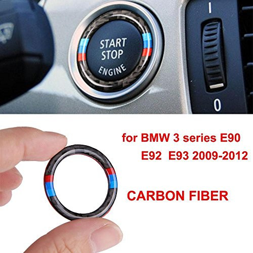 Boobo B-E90 Carbon Fiber M Tech Sport Start Stop Engine Ignition Button Key Ring Cover Trim Logo 3D Emblem Sticker For BMW E90 E92 E93 3 Series