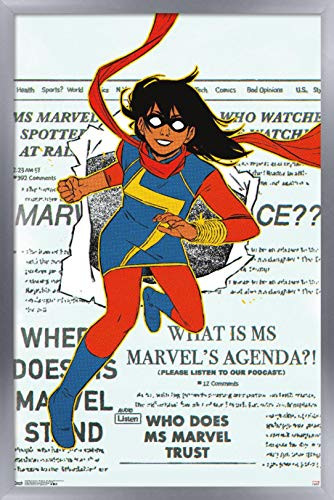 Trends International Comics Ms. Marvel #25 Variant Cover Wall Poster, 22.375" x 34", Silver Framed Version