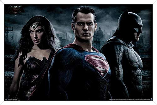 Trends International DC Comics Movie - Batman v Superman - Trio Wall Poster, 14.725" x 22.375", White Framed Version