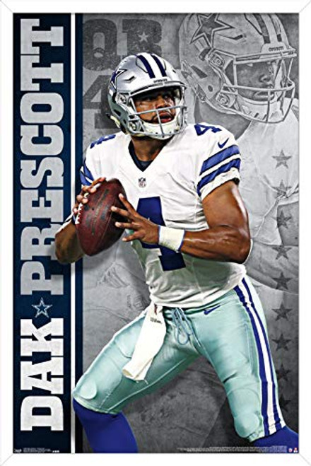 Trends International NFL Dallas Cowboys - Dak Prescott Wall Poster, 14.725" x 22.375", White Framed Version