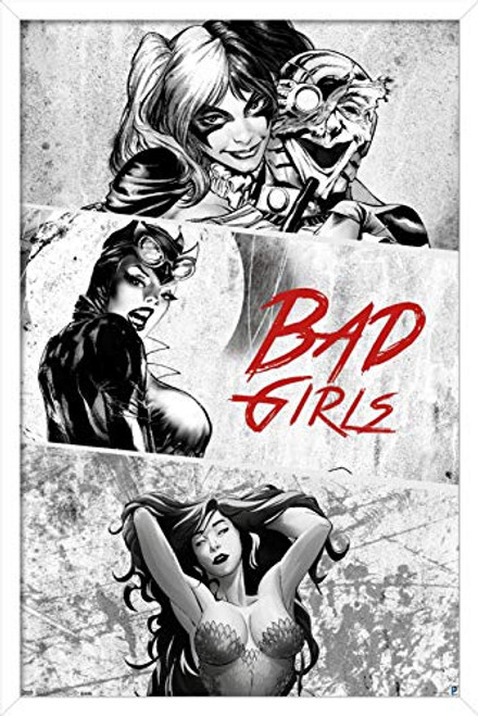 Trends International DC Comics - Harley Quinn - Catwoman - Poison Ivy - Bad Girls Wall Poster, 14.725" x 22.375", White Framed Version