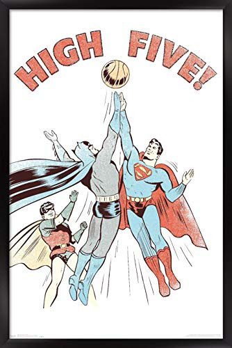 Trends International DC Comics - Batman - Robin - Superman - High Five Wall Poster, 14.725" x 22.375", Black Framed Version