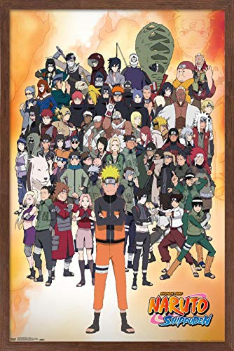 Trends International Naruto Shippuden - Group Wall Poster, 14.725" x 22.375", Mahogany Framed Version
