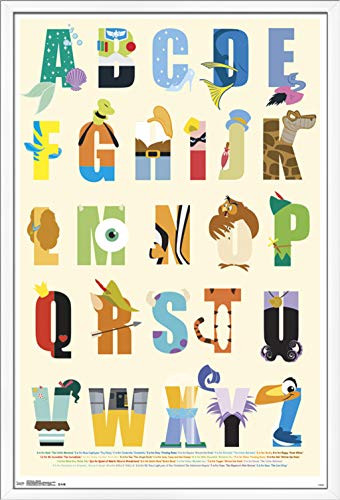 Trends International Disney Characters as The Alphabet Wall Poster, 22.375" x 34", White Framed Version