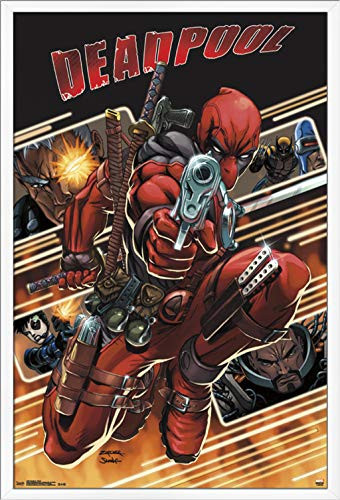Trends International Marvel Comics - Deadpool - Attack Collage Wall Poster, 22.375" x 34", White Framed Version