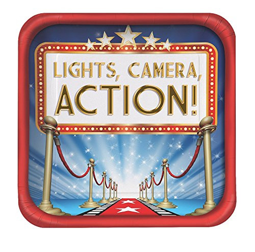Creative Converting 24 Count Hollywood Lights Square Dinner Plates, 9, Red/Blue/White