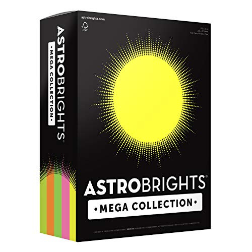 Astrobrights Mega Collection, Colored Paper,"Flourescent" 5-Color Assortment, 625 Sheets, 24 lb/89 gsm, 8.5" x 11" - MORE SHEETS! (91700)