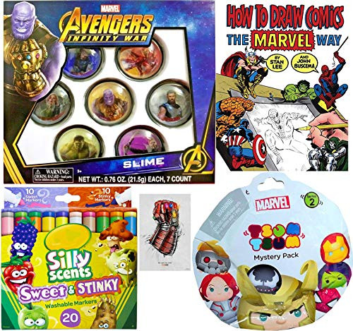 Avengers Draw Super Character Marvel Mini Figure Bundled with How to Draw Comics + Coloring Silly 20 Pack & Tsum Blind Bag Post Card & Toy 4-Pack