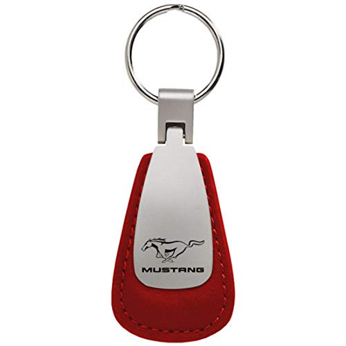 Au-Tomotive Gold, INC. Ford Mustang Leather Key Chain Red Tear Drop Key Ring Fob Lanyard