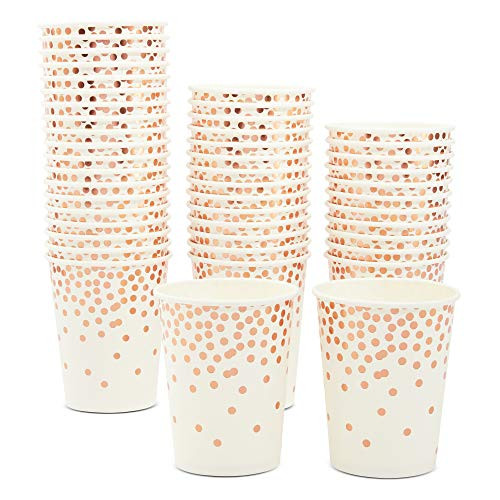 Sparkle and Bash Party Paper Cups with Rose Gold Confetti Foil  Pack of 50, 9 oz