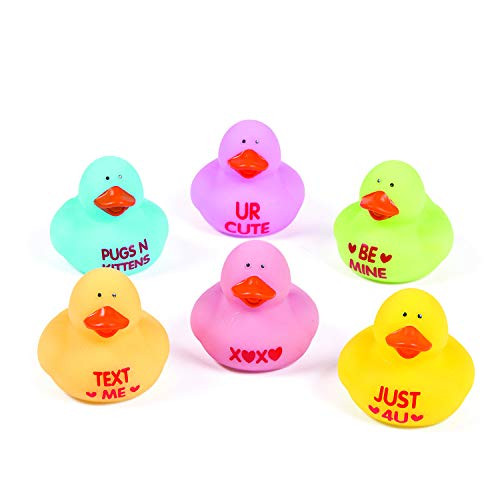 Fun Express Valentine Rubber Ducks (1 dozen) Party Favors, Valentine Exchange, Giveaways
