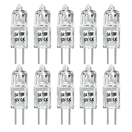 10W G4 Halogen Light Bulbs G4 Bin-Pin Base Light Bulb JC Type 12 Volt Dimmable Soft White 2800k (Pack of 10)