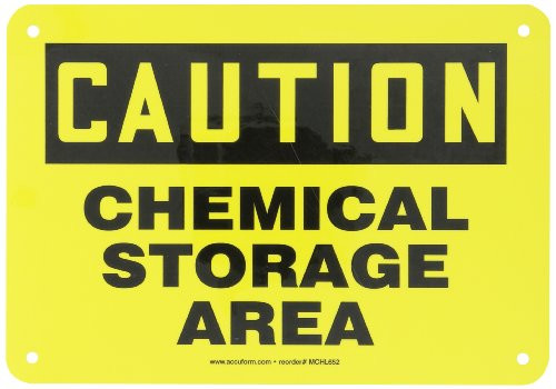 Accuform MCHL652VA Aluminum Safety Sign, Legend "CAUTION CHEMICAL STORAGE AREA", 7" Length x 10" Width, Black on Yellow