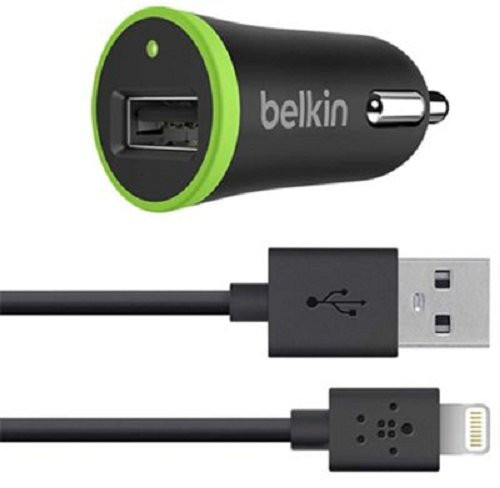 Belkin F8J078bt04-BLK F8J078 2.1 Amp Car Charger with Lightning to USB Cable - Retail Packaging - Black