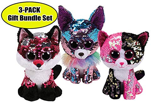 Ty- Beanie Boos Flippables Malibu (Cat), Yappy (Chihuahua) and Jewel (Fox)- Gift Set Bundle - 3 Pack