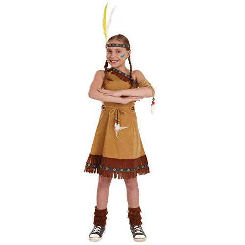 fun shack Girls Native American Costume Childrens Brown Fringed Indian Dress Outfit - X-Large